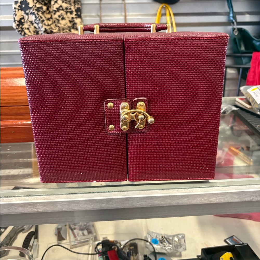 Burgundy Jewelry Box with Gold Clasp